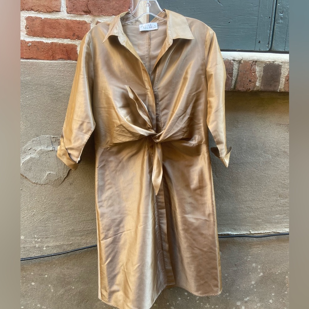 Silvia Heisel Tie-Front Shirt Dress in Golden Bronze 6